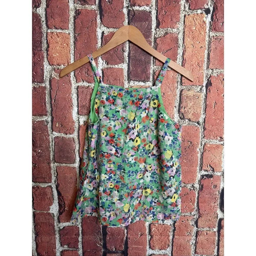 Anthropologie Maeve Quinn Textured Cami Tank Green Floral Size 0